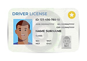 Drivers License. A plastic identity card. Vector flat illustration of the template.