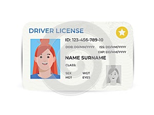 Drivers License. A plastic identity card. Vector flat illustration of the template.