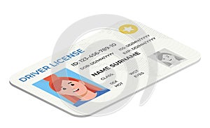 Drivers License. A plastic identity card. Vector isometric flat illustration of the template.