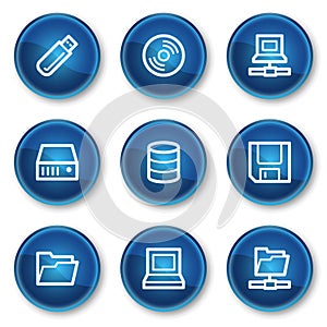 Drives and storage web icons, blue circle buttons
