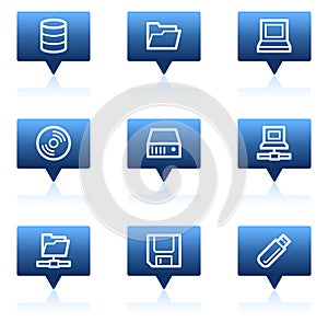 Drives and storage web icons, blue speech bubbles