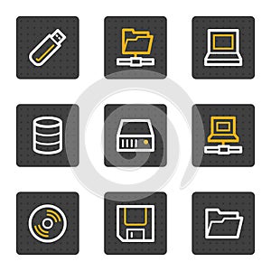 Drives and storage web icons, grey buttons series