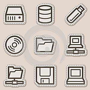 Drives and storages web icons, brown sticker