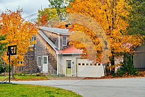 Driveway at suburban neighborhood, Maine, USA