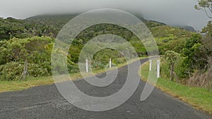 Driving along sealed road past Lord Howe woodhen road sign