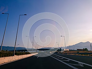 Driving autobahn asphalt road in Greece, Europe