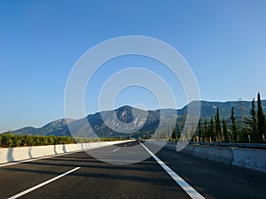 Driving autobahn asphalt road in Greece, Europe