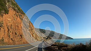 Driving in Big Sur California Cabrillo Highway 1 coast road, pov south