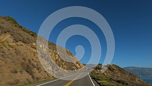 Driving in Big Sur California Cabrillo Highway 1 coast road, pov south