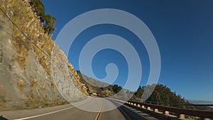 Driving in Big Sur California Cabrillo Highway 1 coast road, pov south