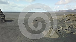 Driving on black sand drone footage