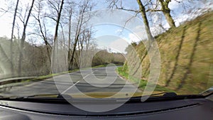 Driving car on country road in the French Basque Country