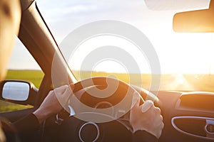 Driving car on the empty road