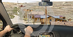Driving a car in ghost town of Bodie, California, USA