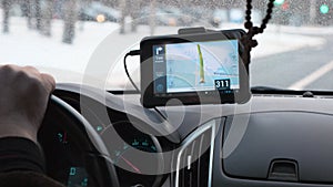 Driving a car with GPS device over dashboard