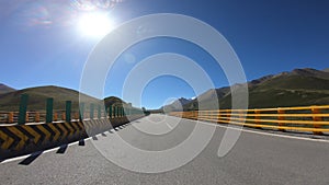 Driving car on high altitude highway