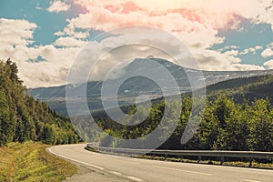 Driving a car on a mountain road