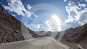 Driving car on mountain trail in tibet