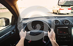 Driving car pov on a highway - Point of View