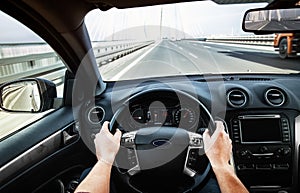 Driving car pov on a highway - Point of View