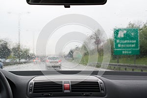 Driving in the car on a rainy day