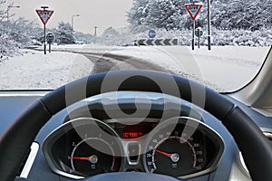 Driving a car in the snow