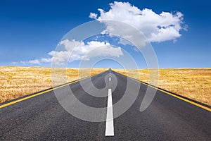 Driving on an empty road at bright sunny day photo