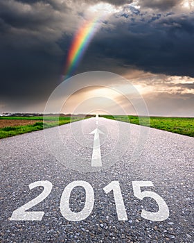 Driving on an empty road forward to the 2015