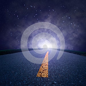 Driving on an empty road at night