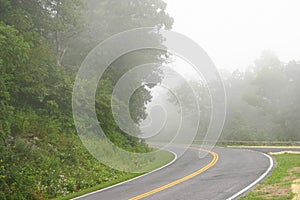 Driving on a foggy road