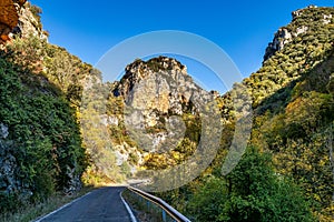 Driving through Foz de Arbayun canyon of Salazar River in the Pyrenees in Spain photo