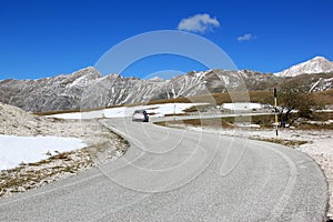 Driving in Gran Sasso Park, Apennines, Italy photo