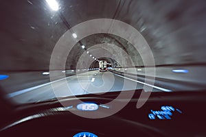 Driving inside a tunnel form driver`s point of view