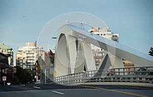 Driving on Johnson street bridge towards Pandora Street