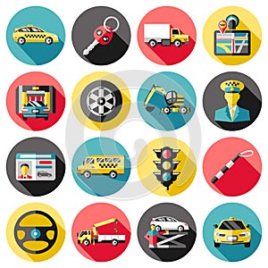 Driving Long Shadow Icons Set