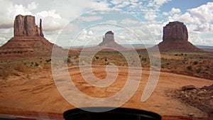 Driving through Monument Valley Navajo tribal park, Utah, USA.