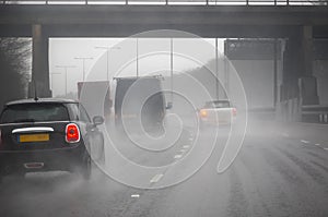 Driving on a motorway in adverse weather conditions