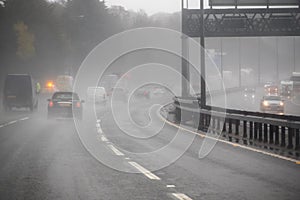 Driving on a motorway in adverse weather conditions