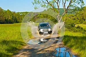 Driving off-road car in the clearings