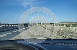 Driving over Barragem do Caia, Campo Maior, Alentejo, Portugal