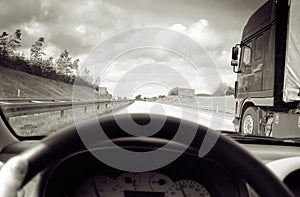 Driving overtake lorry