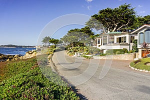 Driving on the Pacific Ocean coast, in Carmel-by-the-sea, Monterey Peninsula, California