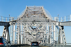 Driving on Richmond - San Rafael bridge John F. McCarthy Memorial Bridge on a sunny day, San Francisco bay, California photo