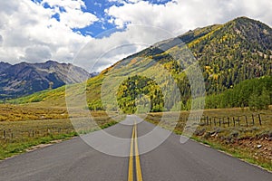 Driving in the Rocky Mountains with Autumn Colors