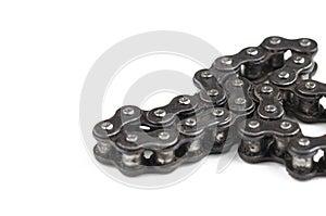 Driving roller chain isolated on white background.Copy space