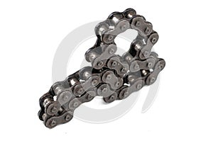 Driving roller chain isolated on white background.Copy space