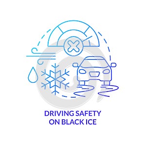 Driving safety on black ice blue gradient concept icon
