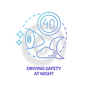 Driving safety at night blue gradient concept icon