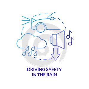 Driving safety in rain blue gradient concept icon