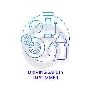 Driving safety in summer blue gradient concept icon